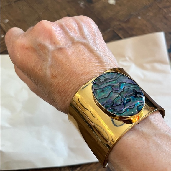 Charles Albert Gold Cuff with Blue ABOLENE SHELL,   Accent, ARTISAN, signed - Picture 5 of 6